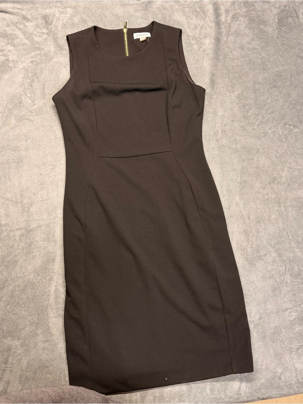Calvin Klein Black Sleeveless Sheath Dress Gold Back Zipper